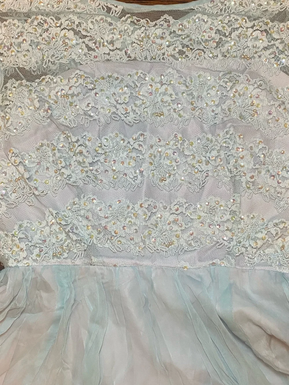 TRUE VINTAGE Miss ElliLight Blue Beaded Lace & Chiffon Fit-and-Flare Dress